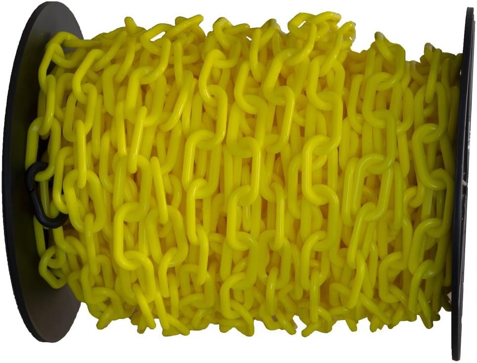 2 in (#8, 51Mm) X 125 Ft Yellow Plastic Barrier Chain On A Reel