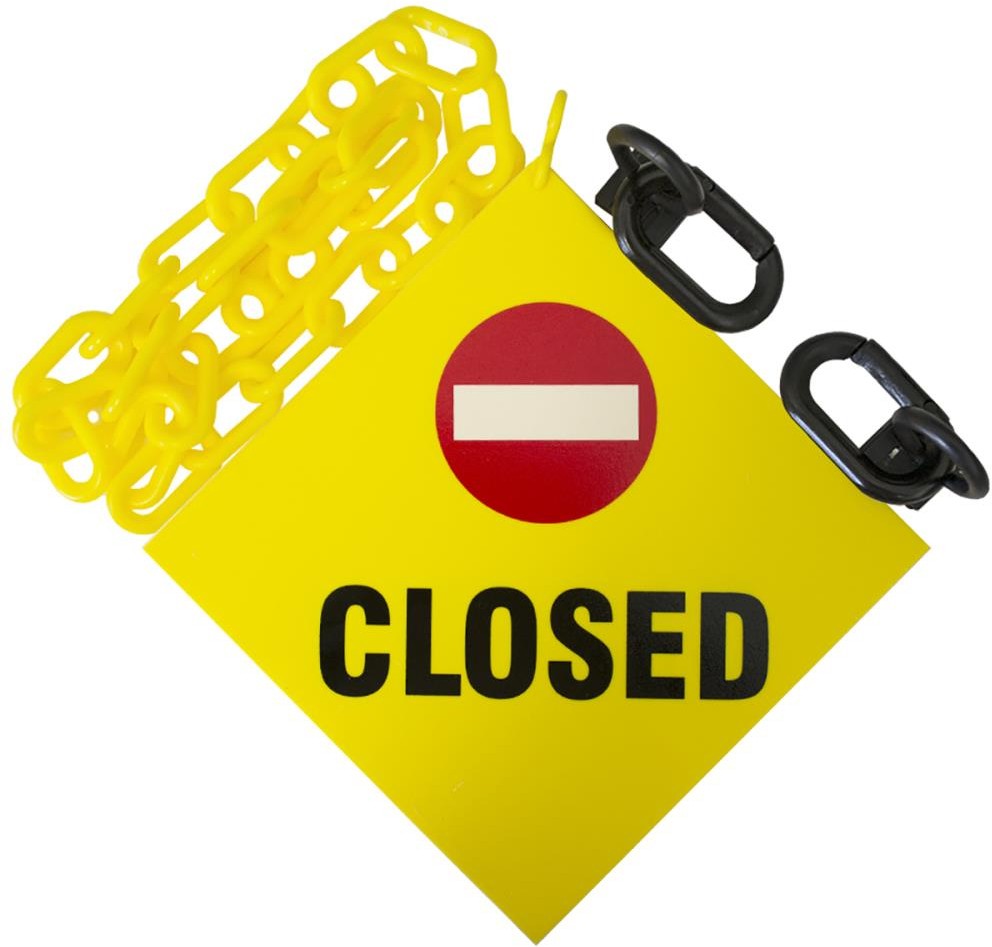 Closed Sign Kit 6ft - Visually Restrict Access, Yellow Plastic Chain, Fall Protection Kit
