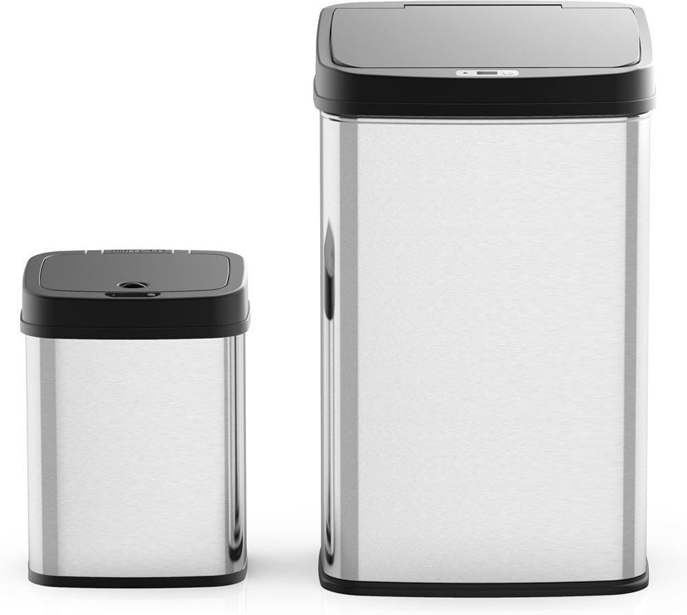 50 Liter Silver Steel Indoor/Outdoor Kitchen Hinged Lid Trash Can