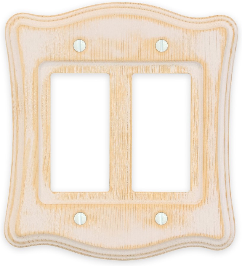 2 -Gang Standard Size Distressed White Wood Indoor Decorator Wall Plate