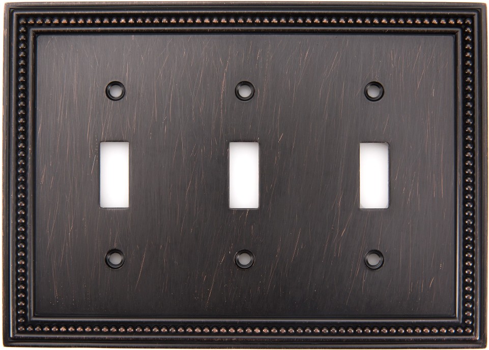 Beaded 3 -Gang Midsize Size Venetian bronze Metal Indoor Toggle Wall Plate