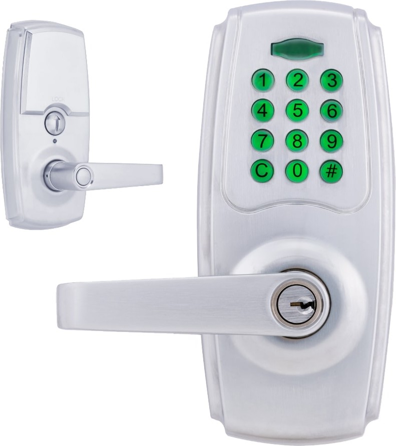 Keyless Entry Door Lock Satin Chrome Keypad Electronic Handle Lock