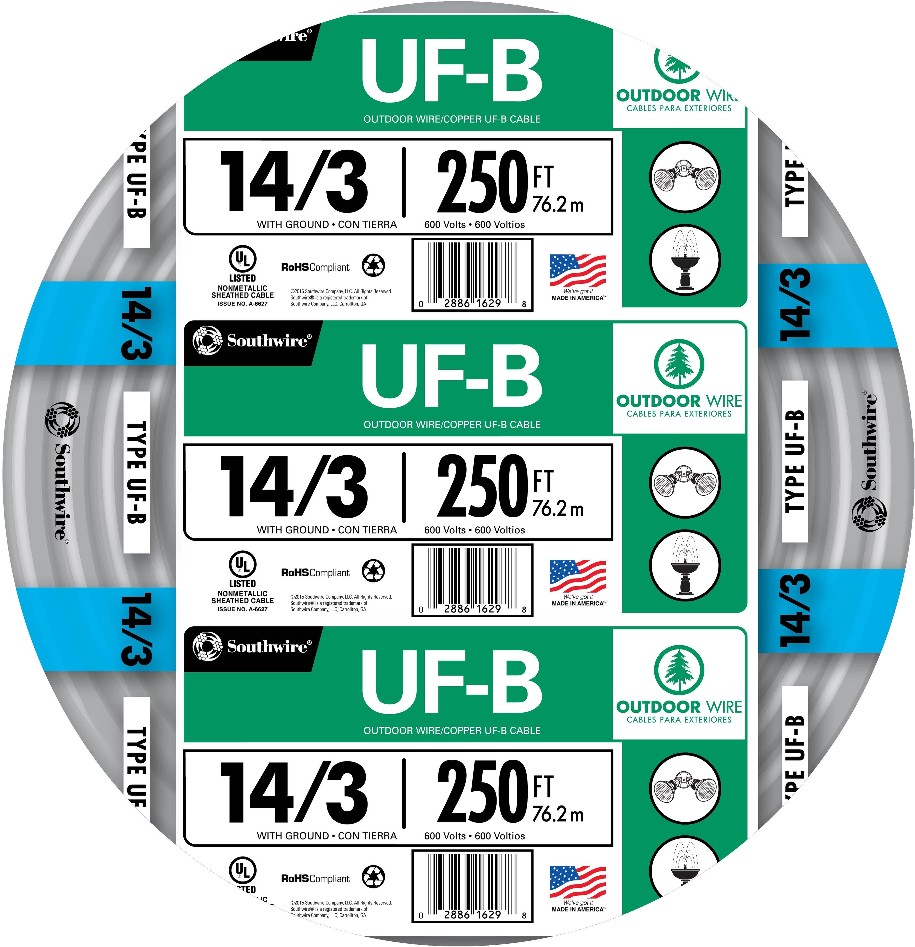 250-ft 14 / 3 Solid UF-B Wire W/G ( By-the-roll )