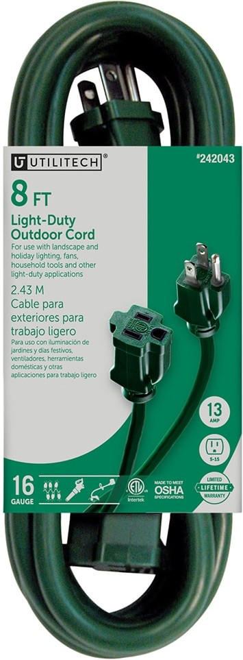 8-ft 16 / 3 Light Duty 3 Prong Green Outdoor Extension Power Cord