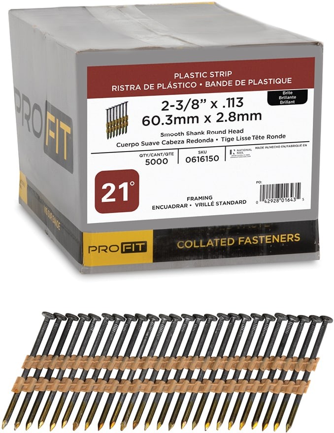 2-3/8-in x 0.113-in 21 -Degree 8d Bright Smooth Shank Collated Framing nails ( 5000 -Per Box )