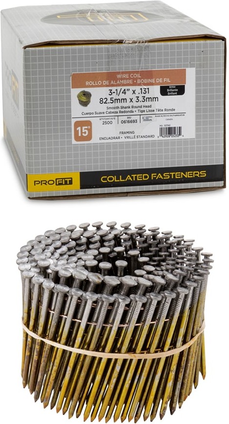 3-1/4-in x 0.131-in 15 -Degree 12d Bright Smooth Shank Collated Framing nails ( 2500 -Per Box )