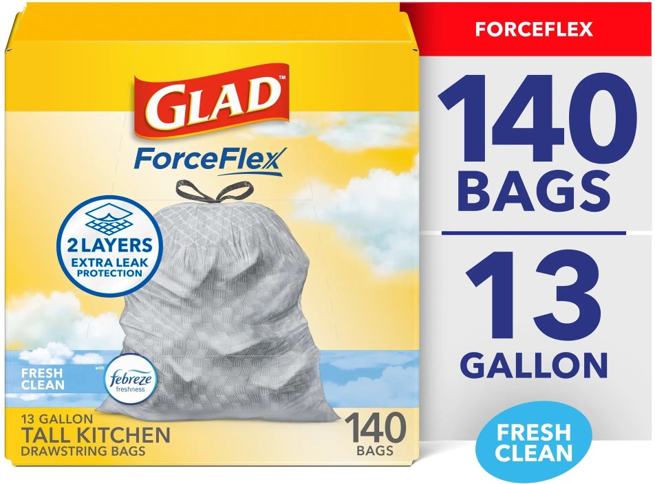 ForceFlex 13-Gallon Febreze Fresh Clean White Indoor Plastic Kitchen Drawstring Trash Bag 140 -Count
