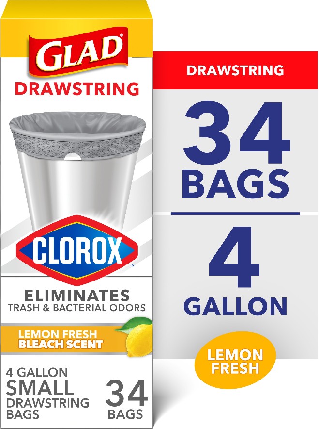with Clorox 4-Gallon Lemon fresh bleach Gray Indoor Plastic Wastebasket Drawstring Trash Bag 34 -Count
