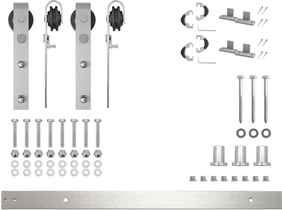 54-in Brushed Brushed Nickel Indoor J-strap Double Barn door hardware kit
