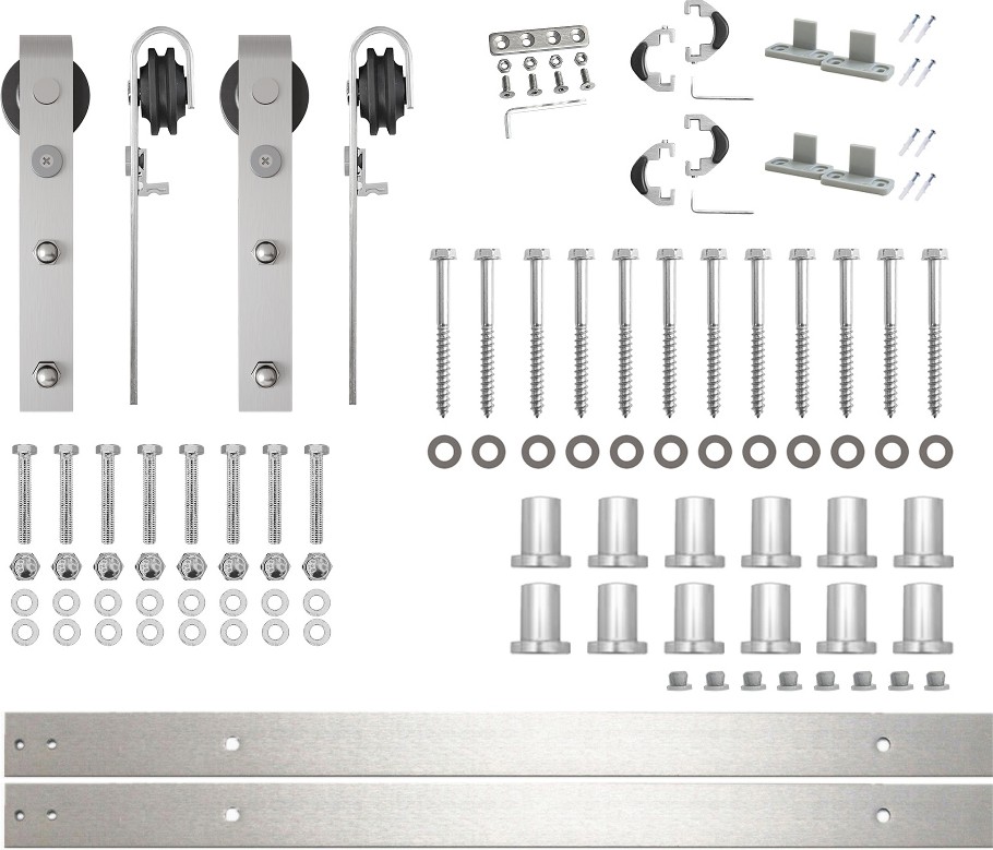 192-in Brushed Brushed Nickel Indoor J-strap Double Barn door hardware kit
