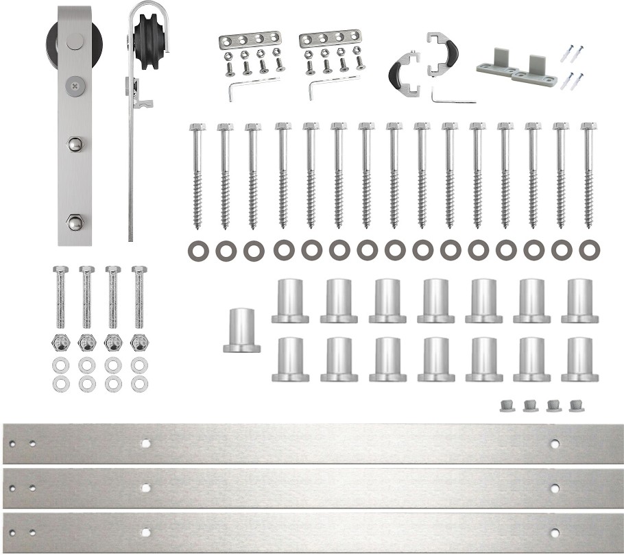 240-in Brushed Brushed Nickel Indoor J-strap Single Barn door hardware kit