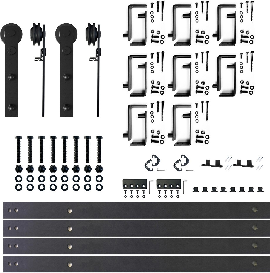 120-in Rustic black Black Indoor I-strap Double bypass Barn door hardware kit