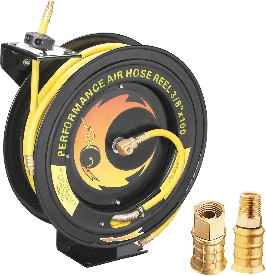 Heavy Duty Retractable 100-foot Air Compressor Hose and Reel By Pentagon Tools