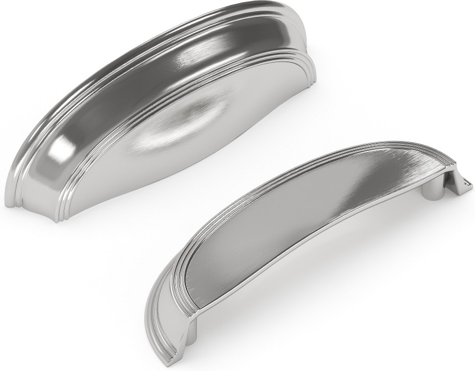 American Diner 3-in or 3-3/4-in , 76mm or 96mm Center to Center Satin Nickel Dual Mount Arch Cup Drawer Pull 10 -Pack