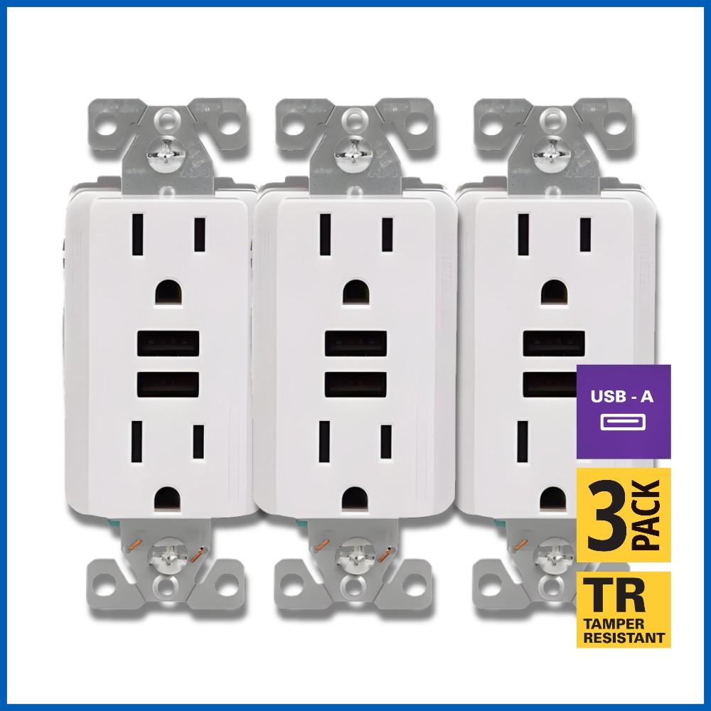 15 -Amp 125-volt Tamper Resistant Residential/Commercial Decorator USB outlet Receptacles , White 3 -Pack