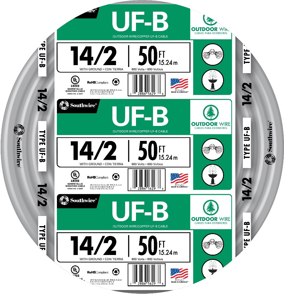 50-ft 14 / 2 Solid UF-B Wire W/G ( By-the-roll )