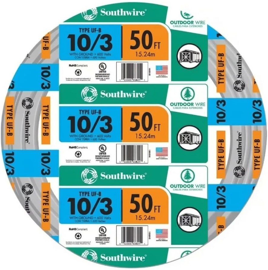 50-ft 10 / 3 Solid UF-B Wire W/G ( By-the-roll )