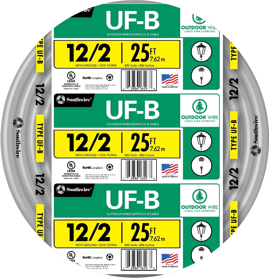 25-ft 12 / 2 Solid UF-B Wire W/G ( By-the-roll )