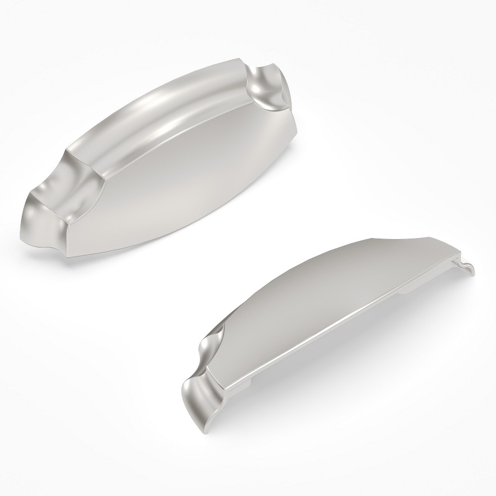 Veranda 3-in or 3-3/4-in , 96mm Center to Center Satin Nickel Dual Mount Arch Cup Drawer Pull 10 -Pack