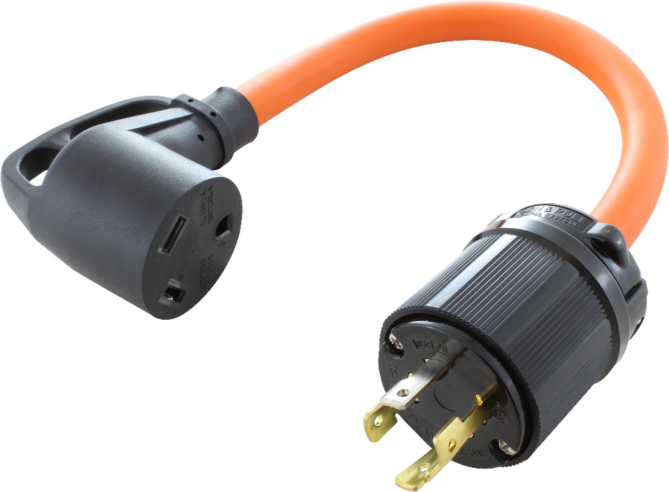 1.5ft NEMA L14-30P to NEMA TT-30R 30 -Amp 4-wire to 3-wire grounding Single to single Yellow Basic Flexible Adapter