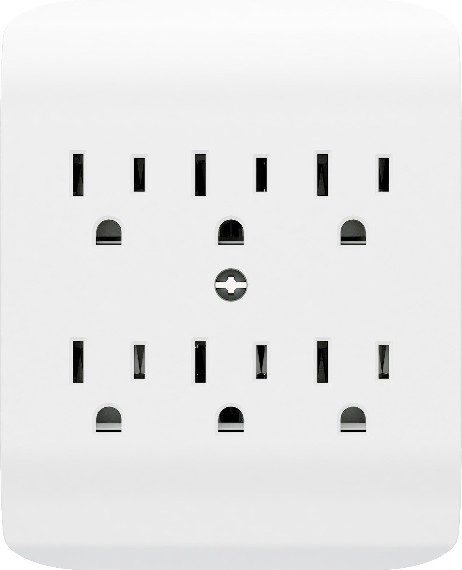 15 -Amp 3-wire grounding Duplex to six White Basic Standard Adapter