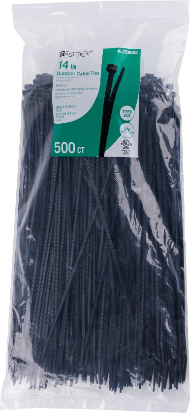 14-in 75-lb Tensile Strength Nylon Standard zip ties Black with UV Protection 500 -Pack