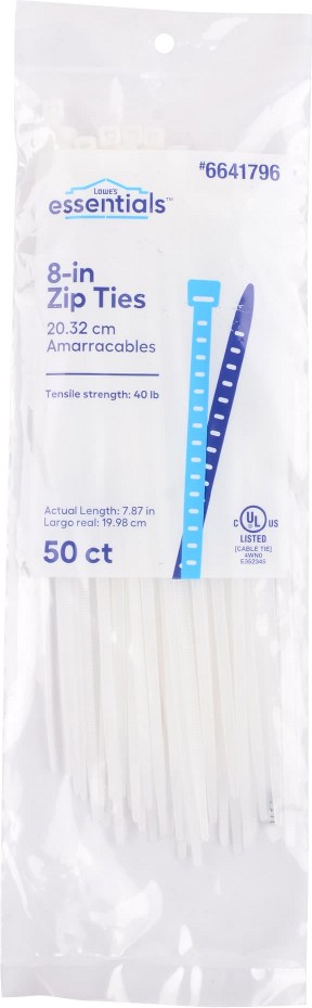 8-in 40-lb Tensile Strength Nylon Standard zip ties Off-white 50 -Pack
