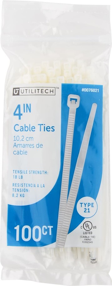 4-in 18-lb Tensile Strength Nylon Standard zip ties White 100 -Pack