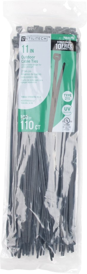 11-in 75.0-lb Tensile Strength Nylon Standard zip ties Black with UV Protection 110 -Pack
