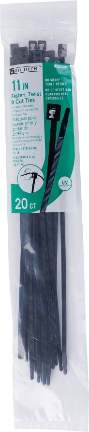 11-in 50-lb Tensile Strength Nylon Twist cut cable ties Black with UV Protection 20 -Pack
