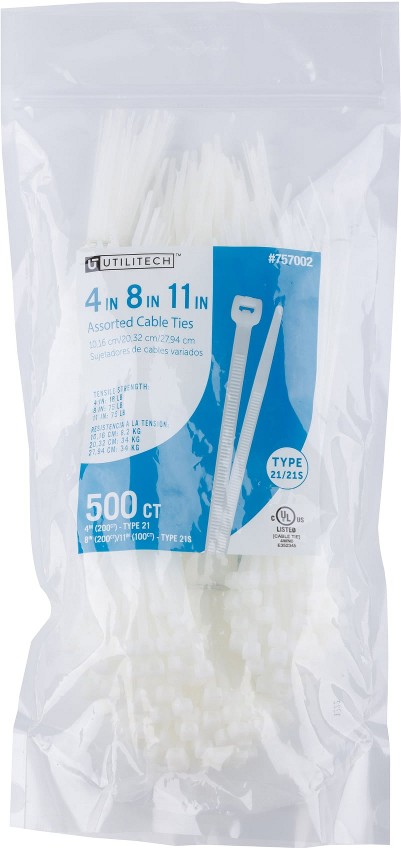 75-lb Tensile Strength Multiple Sizes Nylon Standard zip ties Off-white 500 -Pack