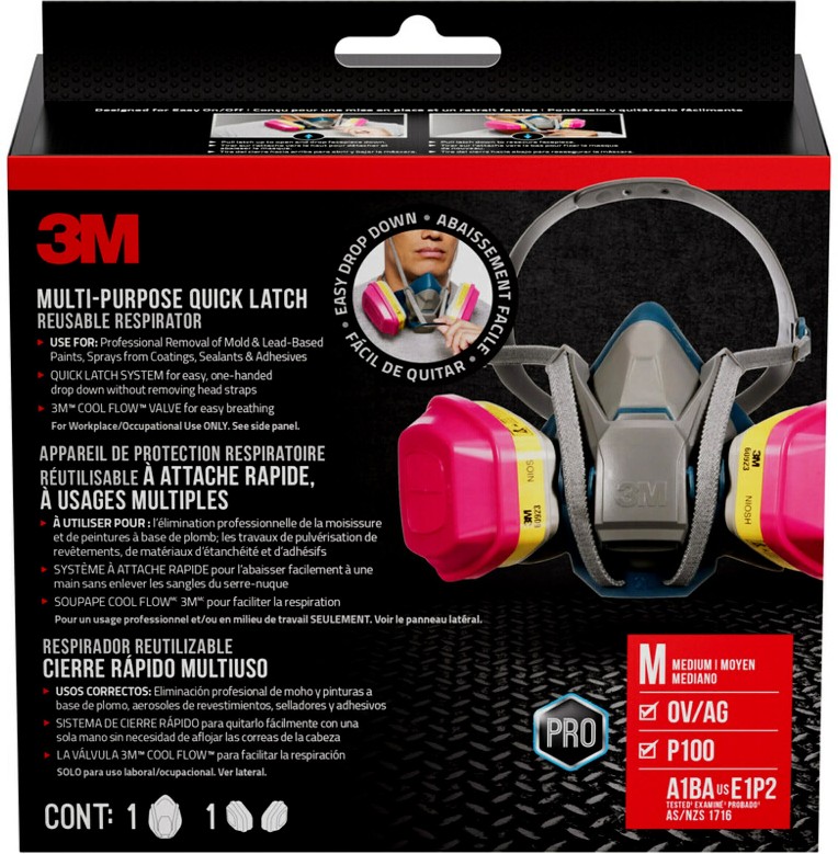 Quick Latch Respirator with Cool Flow Valve Grey P100 Multi-Purpose Half Face Respirator