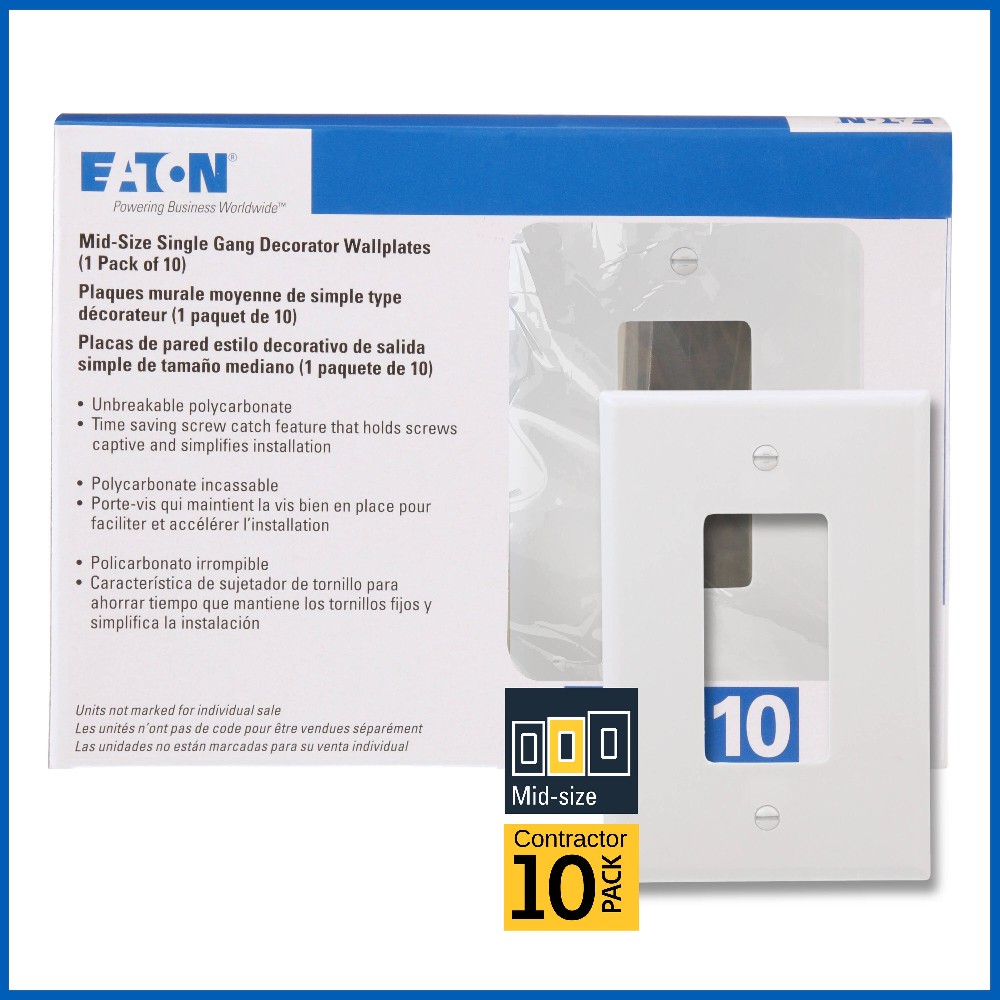 1 -Gang Jumbo Size White Thermoplastic Indoor Decorator Wall Plate 10 -Pack