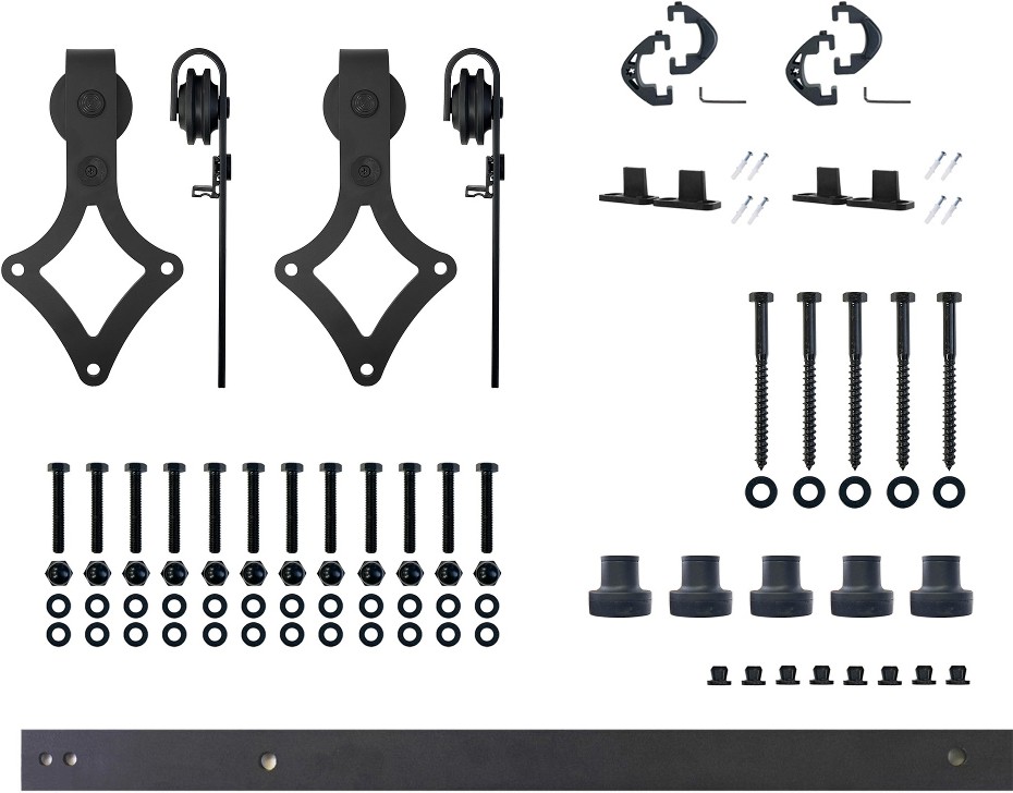 72-in Rustic black Black Indoor Diamond Double Barn door hardware kit