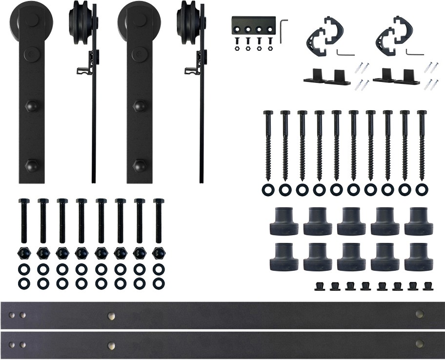 156-in Rustic black Black Indoor I-strap Double Barn door hardware kit