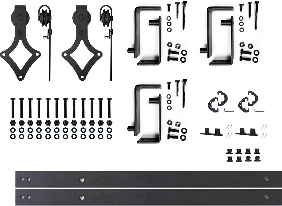 48-in Rustic black Black Indoor Diamond Double bypass Barn door hardware kit