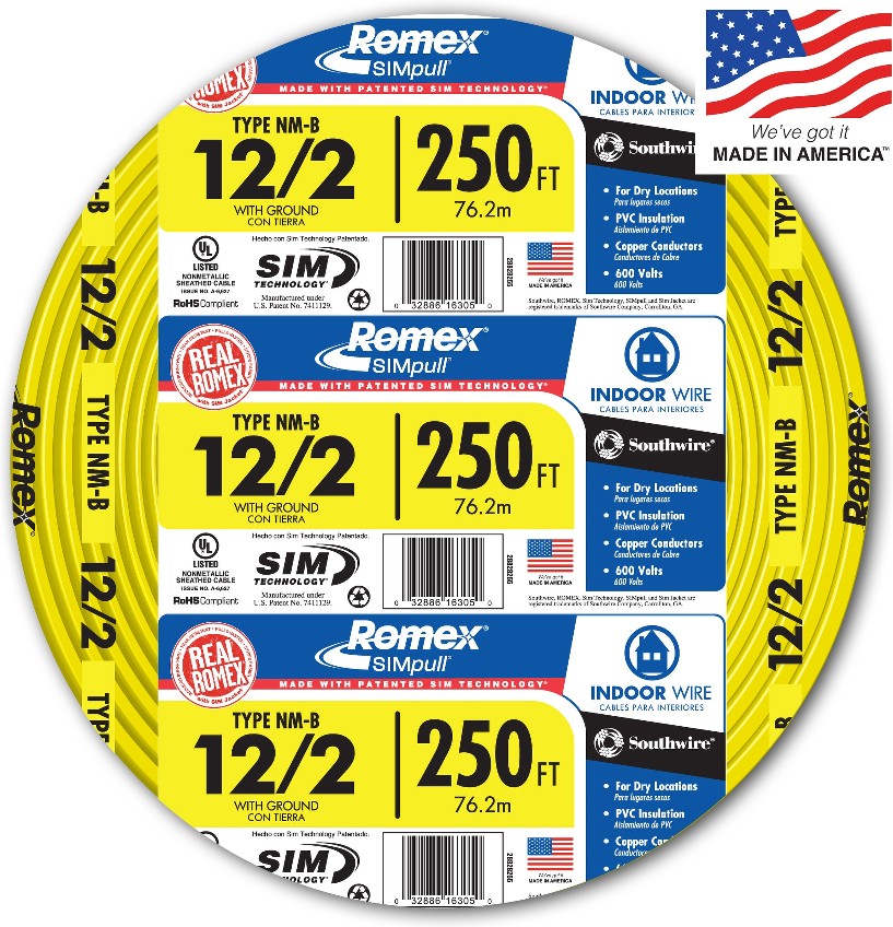 250-ft 12 / 2 / Romex SIMpull Solid Indoor CU NM-B W/G Individual pack ( By-the-roll )