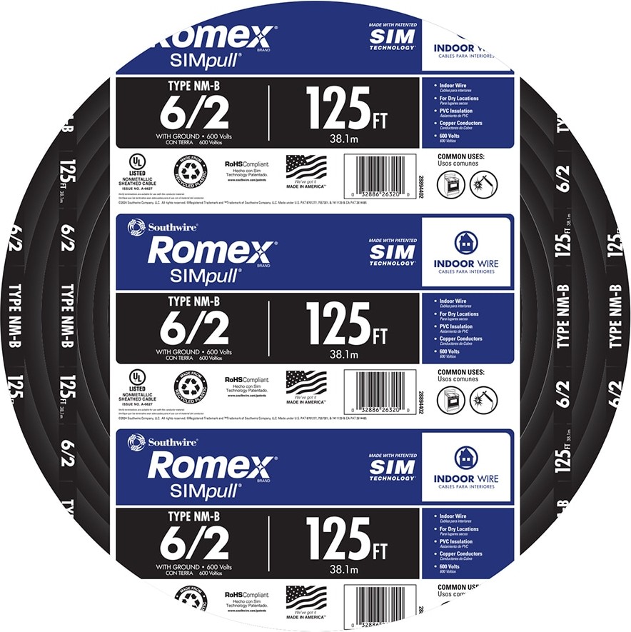 125-ft 6 / 2 / Romex SIMpull Stranded Indoor CU NM-B W/G Individual pack ( By-the-roll )