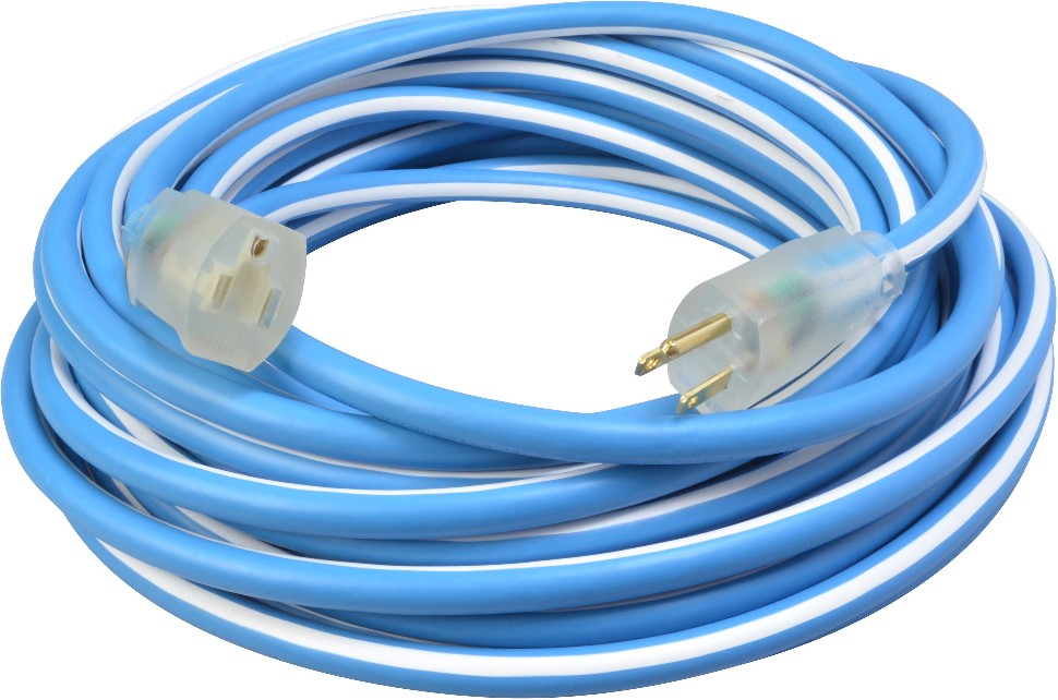 Polar/Solar supreme 25-ft 14 / 3 Blue with white stripe Outdoor SJEOW Medium Duty Lighted Extension Cord