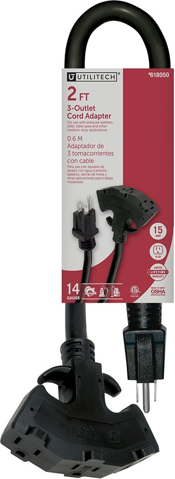 Medium duty 2-ft 14 / 3.0 3.0 Prong Black Outdoor STW Medium Duty General Extension Cord
