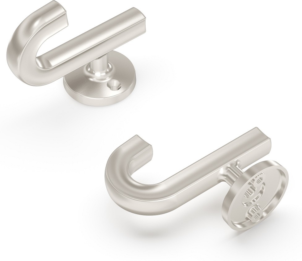 2.94-Inches Satin Nickel Zinc Universal hook 5 -Pack