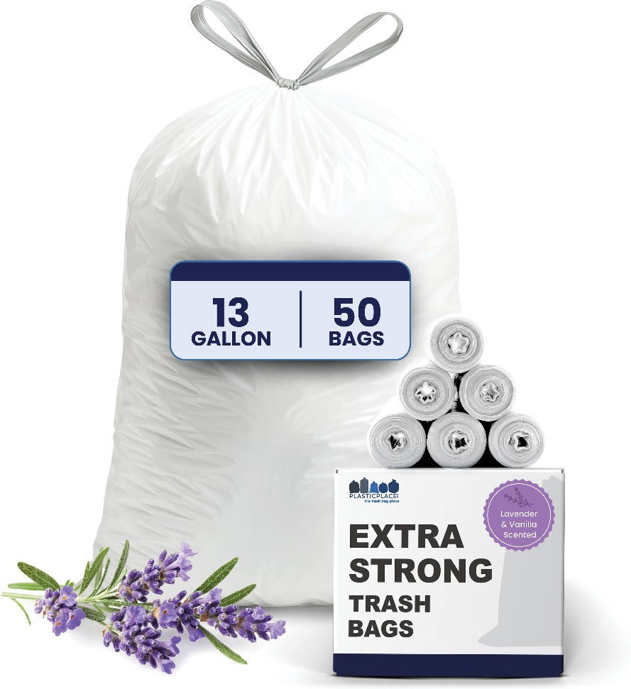 13-Gallon Scent free White Indoor Plastic Kitchen Drawstring Trash Bag 50 -Count