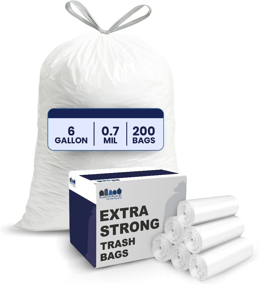 6-Gallon White Indoor Plastic Can Drawstring Trash Bag 200 -Count