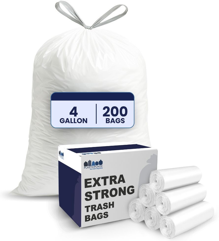 4-Gallon White Indoor Plastic Can Drawstring Trash Bag 200 -Count