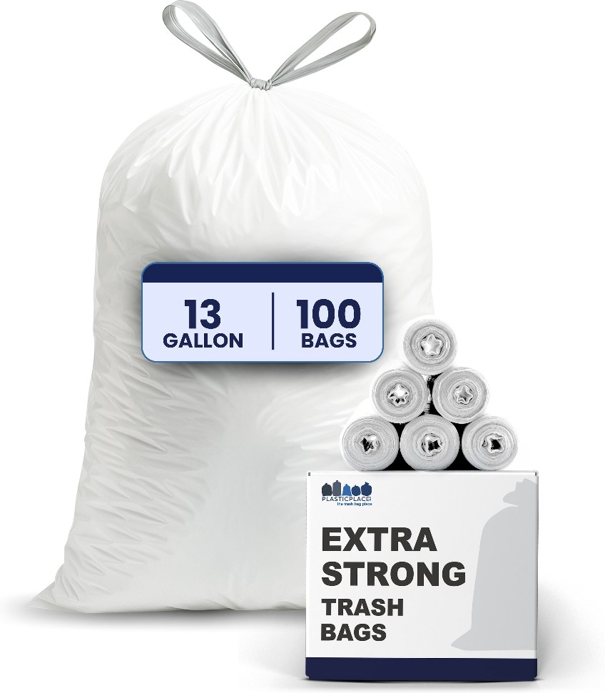13-Gallon Scent free White Indoor Plastic Kitchen Drawstring Trash Bag 100 -Count