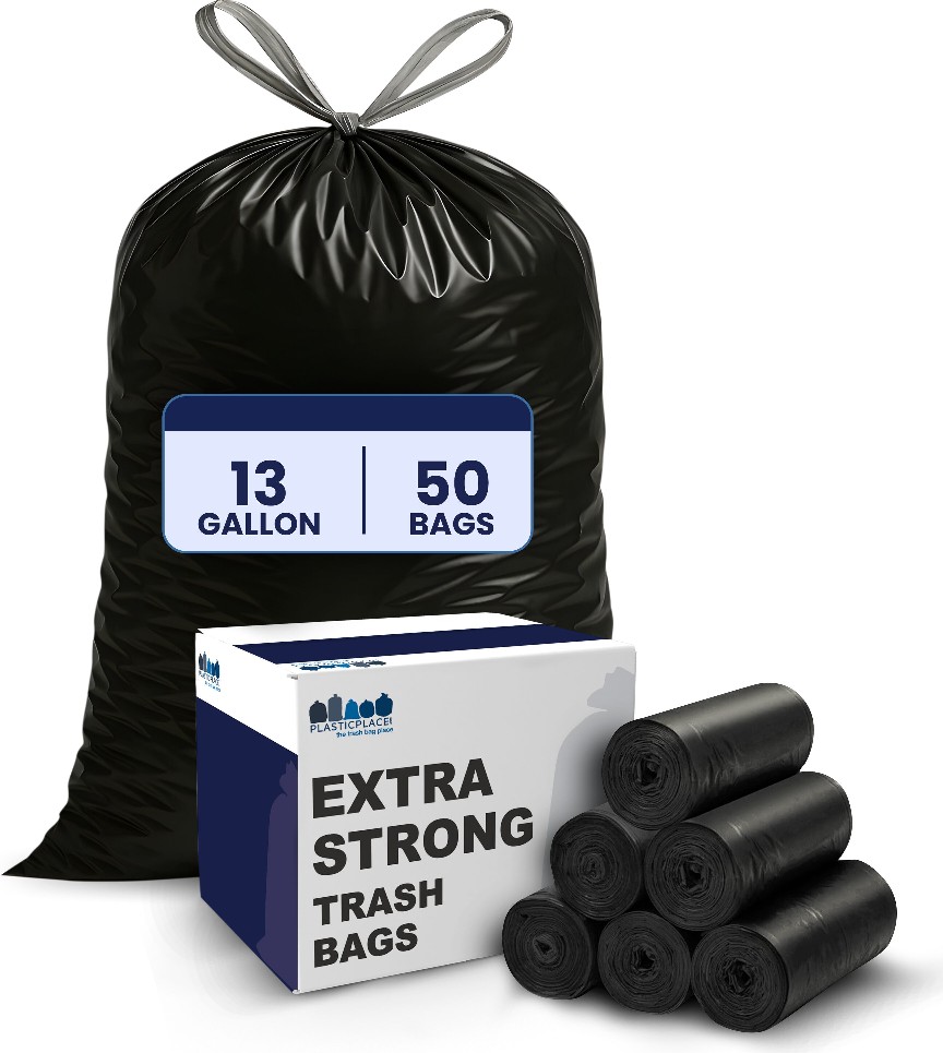 13-Gallon Scent free Black Indoor Plastic Kitchen Drawstring Trash Bag 50 -Count