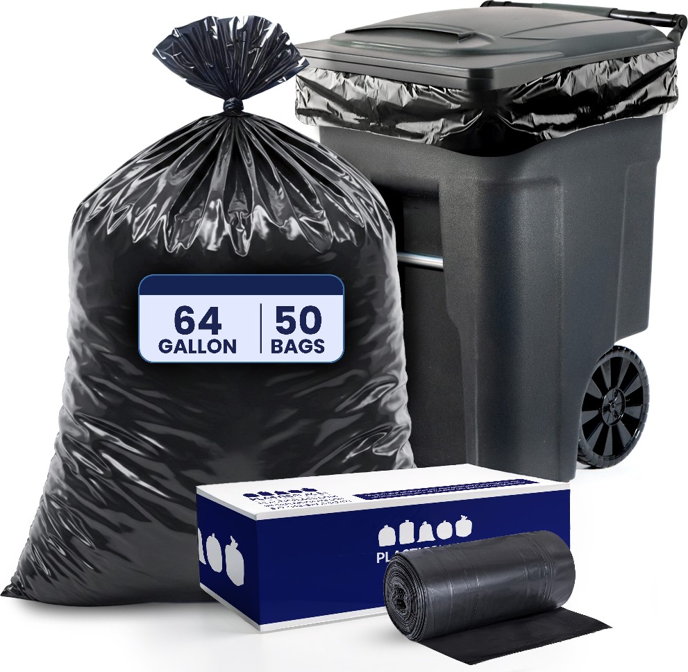 64-Gallon Black Indoor Plastic Can Twist Tie Trash Bag 50 -Count
