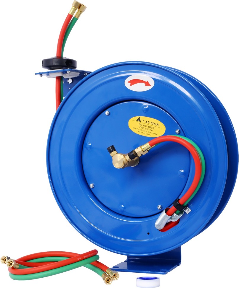 Heavy-Duty Retractable Welding Hose Reel 1/4 Inch x 50Foot Twin Oxygen Acetylene Rubber Hoses