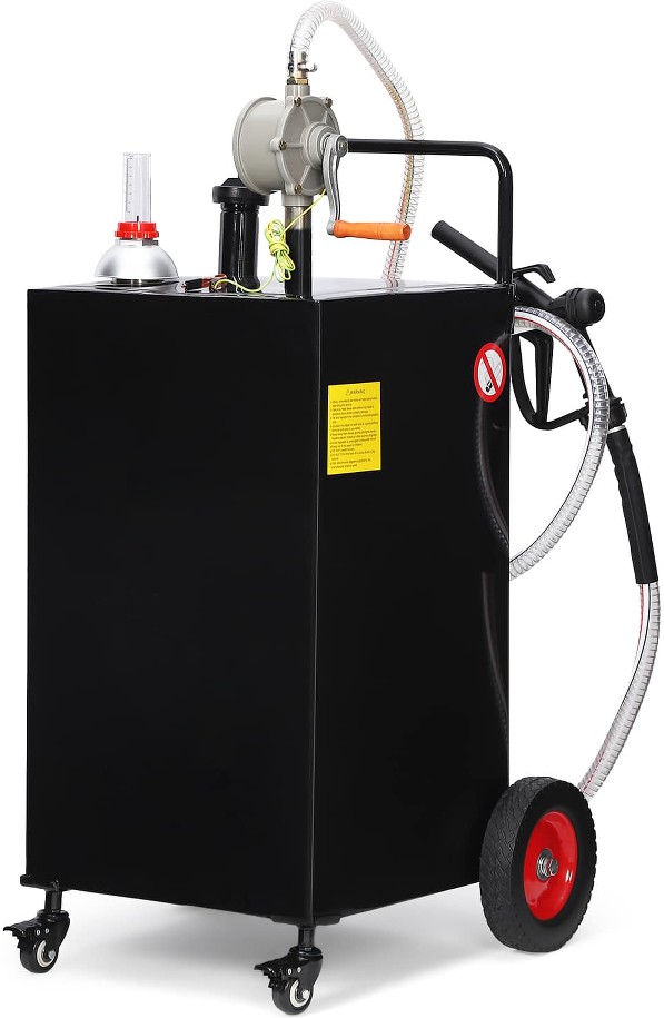 30 Gallon Portable Fuel Caddy with Manual Pump Heavy Duty Gasoline and Diesel Transfer, Black
