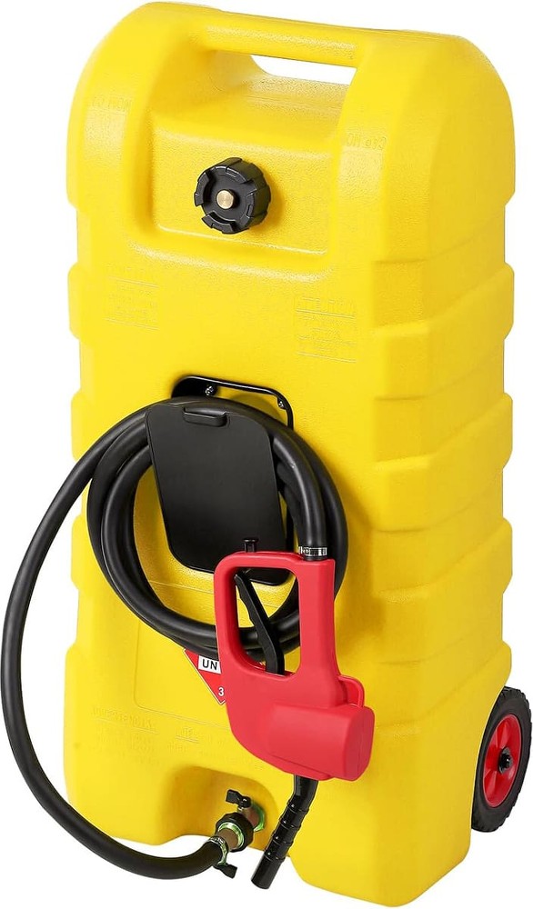 15 Gallon Portable Fuel Caddy 10FT Hose Siphon Pump Gasoline Diesel Storage Tank On Wheels, yellow